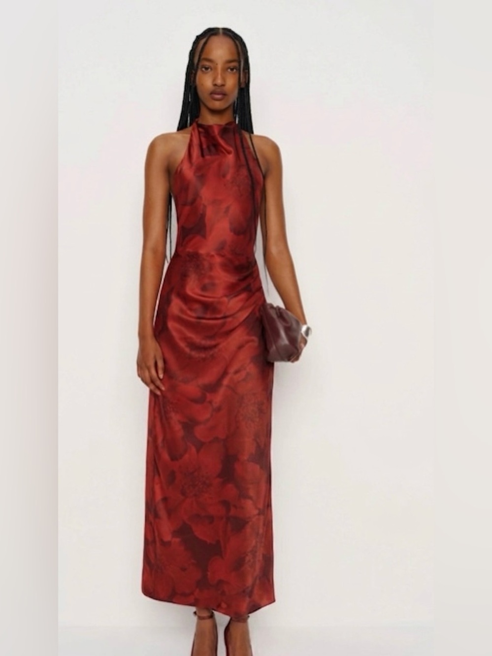 Reformation Red Floral Halter Midi Dress